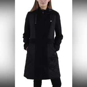 T Tahari Black Wool Blend Quilted Coat Size M